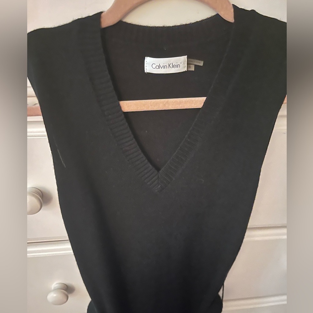 Calvin Klein Classic Black V-Neck Dress with wrap around tie